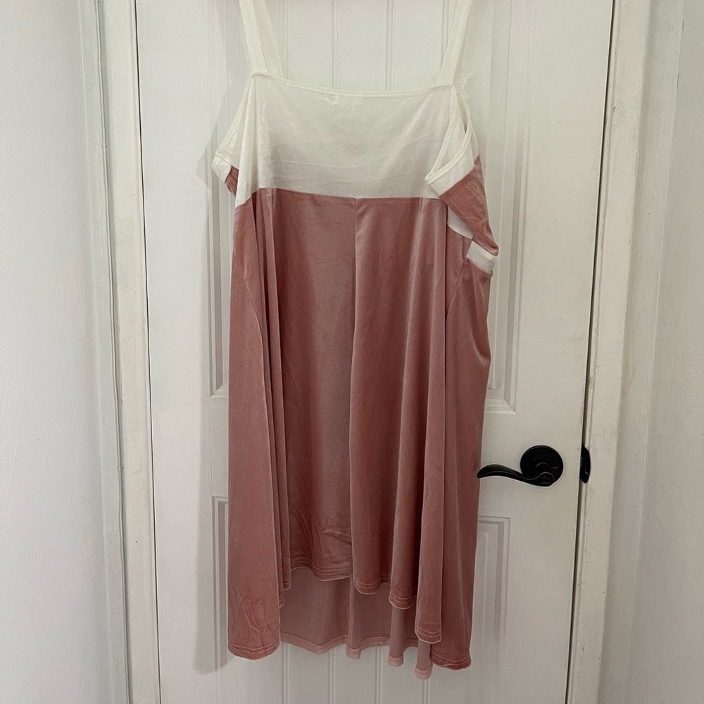 Plus size summer velvet dress, pink and off white - Picture 6 of 6